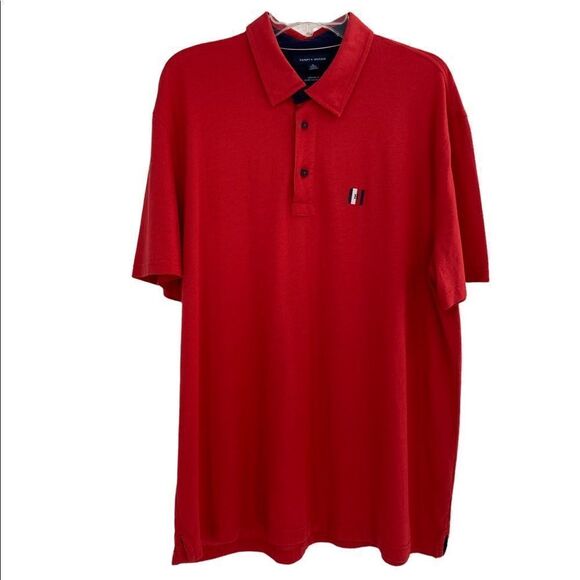 Tommy Hilfiger Mens Custom Fit ThermaTec 2-Button Short Sleeve Polo Shirt Red XL - Picture 1 of 3